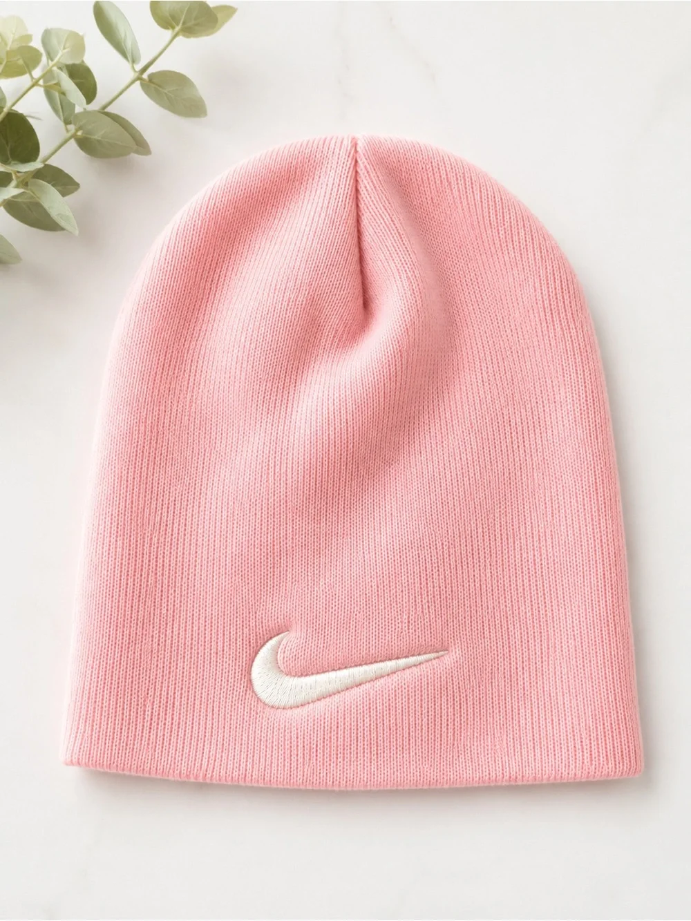 Nike Light Pink Knit Beanie with White Swoosh